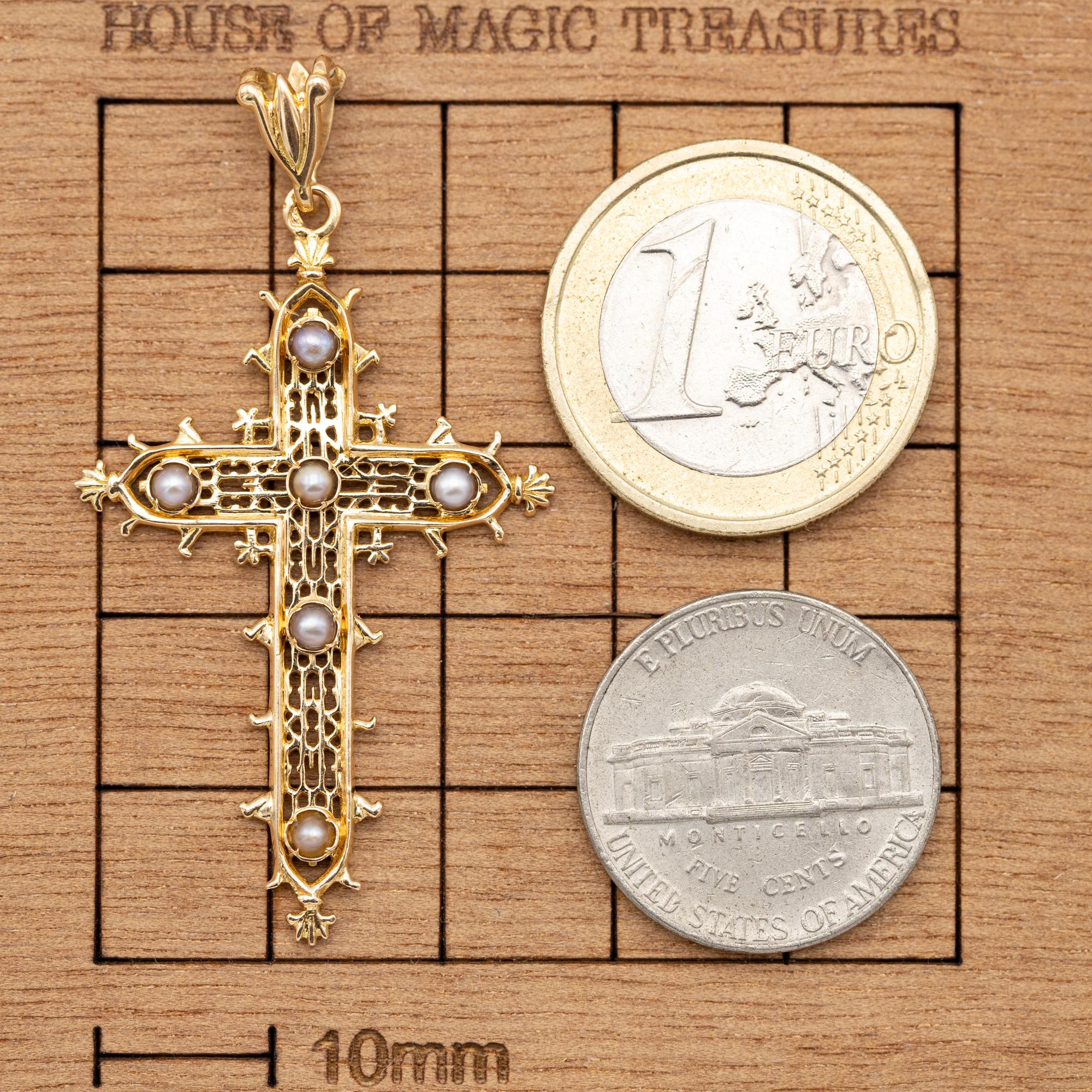 Women's or Men's French 18k solid gold cross pendant - Estate Catholic medallion - cross medal