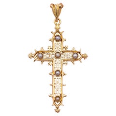 Colgante cruz francesa de oro macizo de 18 quilates - medallón católico patrimonial - medalla cruz