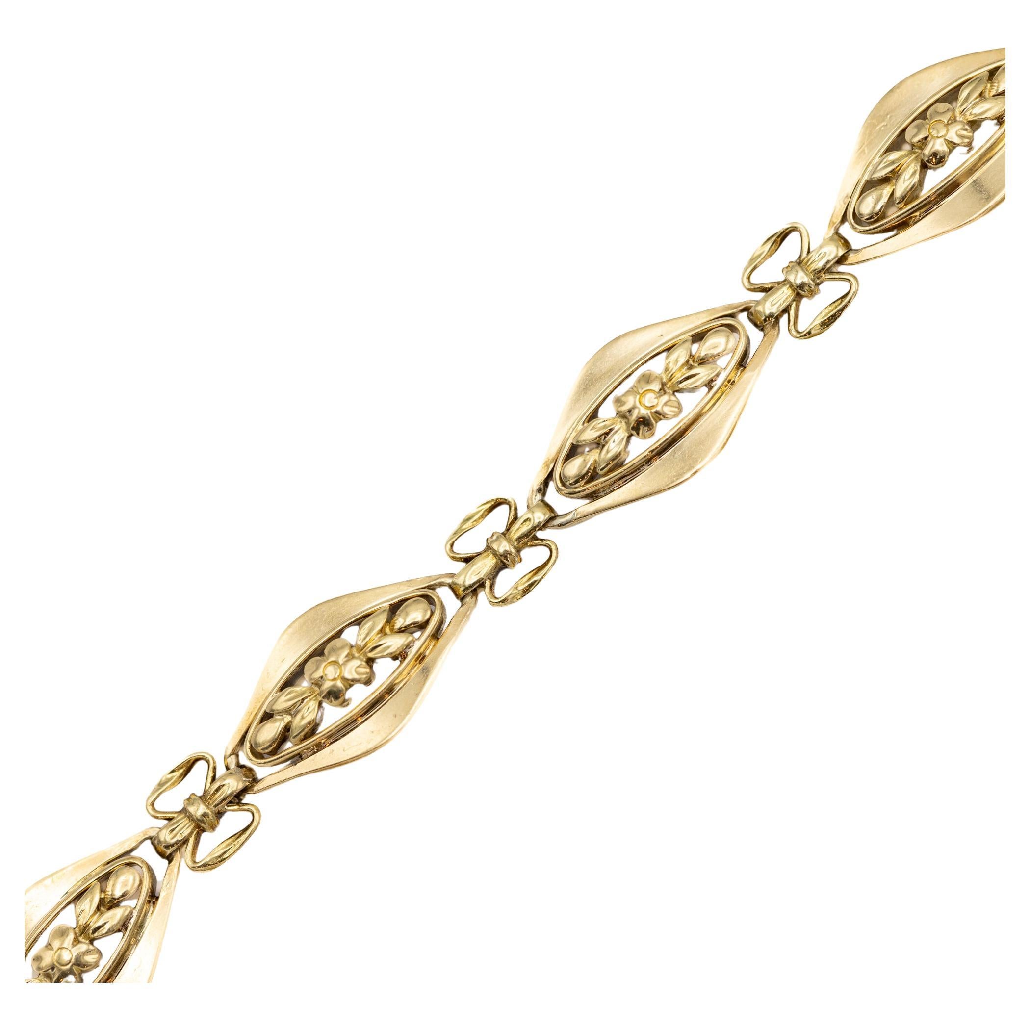 Französisch 18k massivem Gold floral Kette Armband - 1940's romantische sautoir Armband