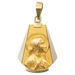 French 18K solid gold pendant - Art Deco Virgin Mary charm - 1930's - Initials