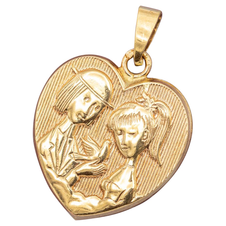 French 18K solid gold pendant - Les Amoureux de Peynet - Love charm