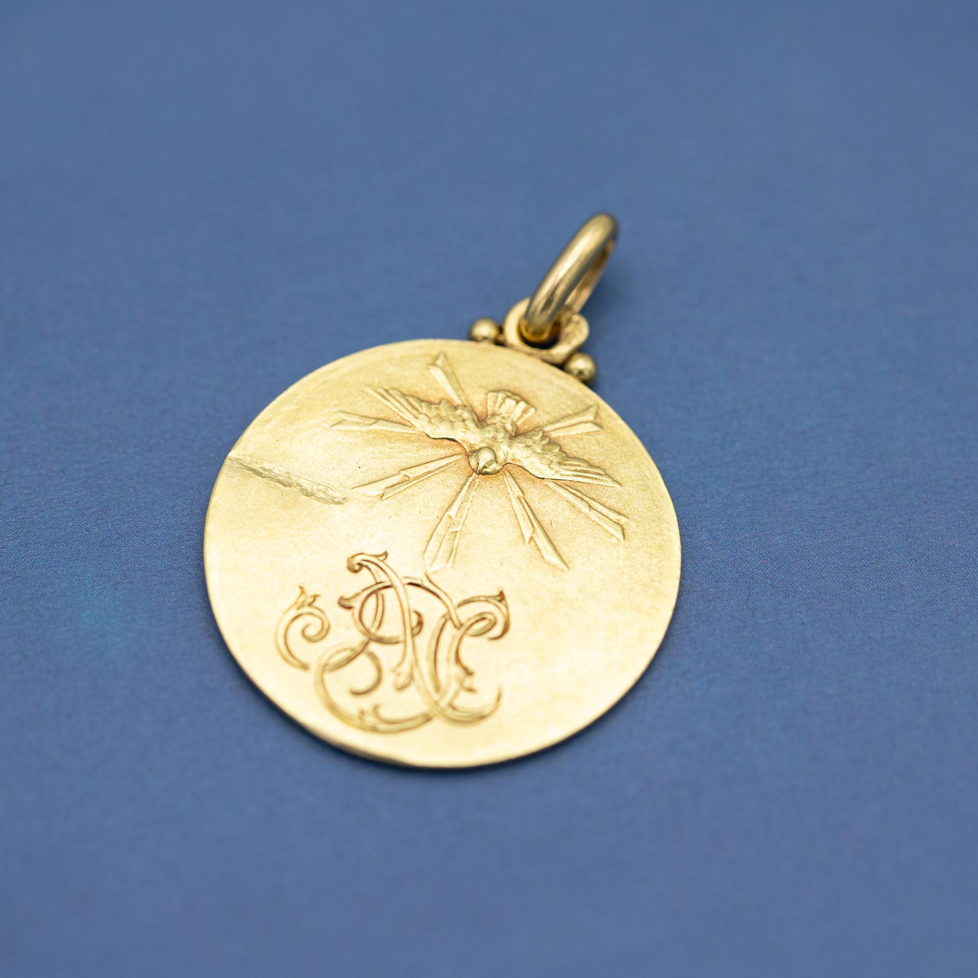 French 18K solid gold pendant - Virgin Mary charm - Lily - Catholic medallion 5