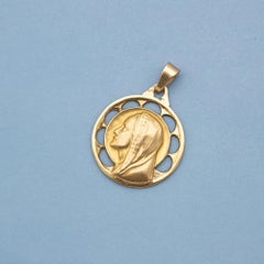 French 18k solid gold Virgin Mary charm - Floral Estate pendant - Blessed Mother