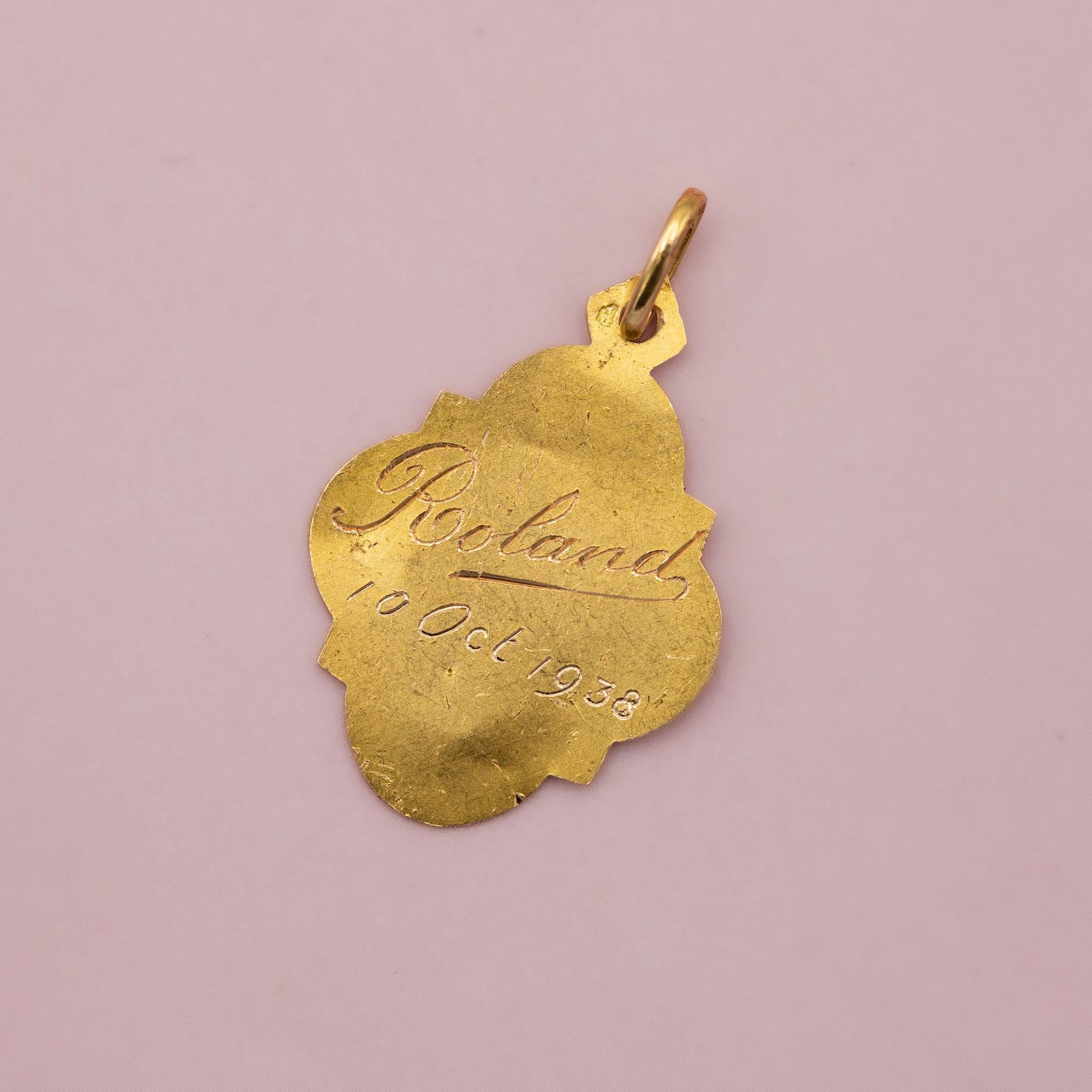 French 18k solid gold Virgin Mary charm - rare Floral Antique pendant - Catholic 2