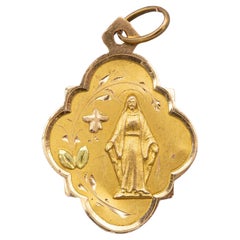 Ciondolo francese in oro massiccio 18k della Vergine Maria - raro ciondolo floreale antico - cattolico