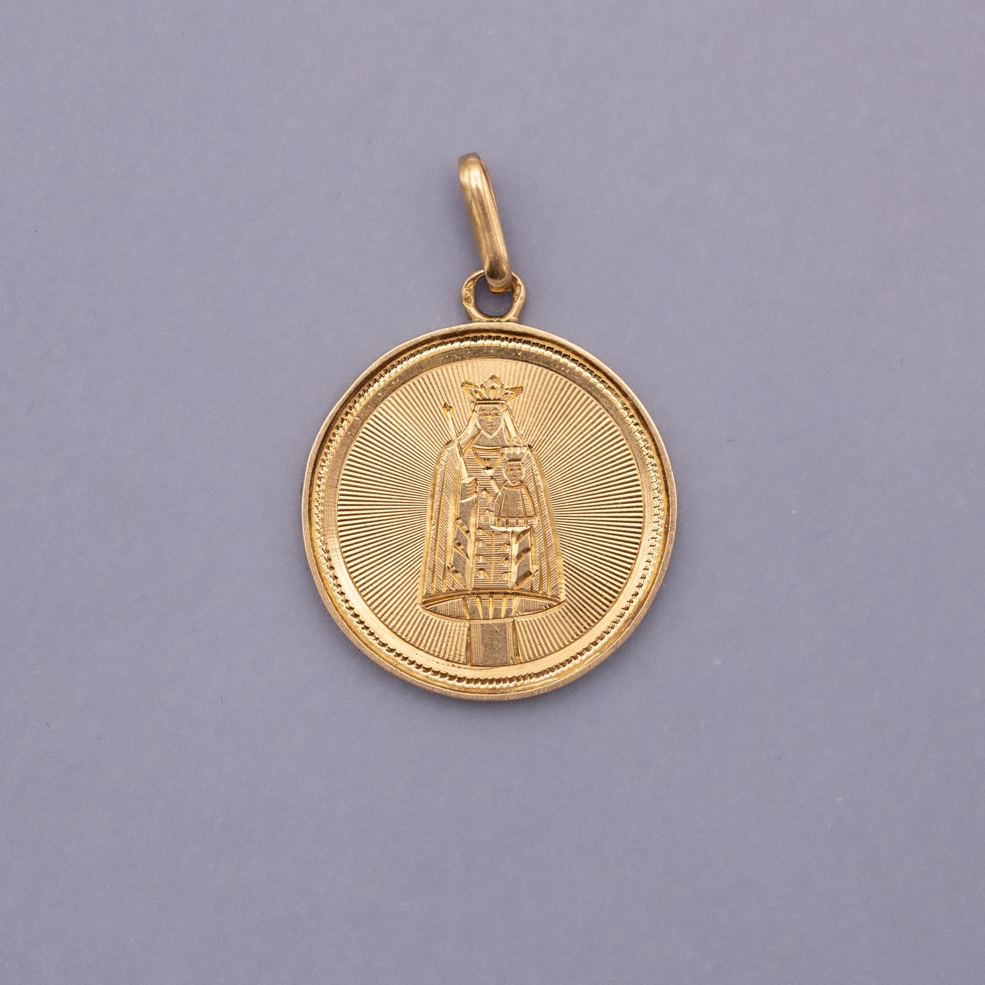 French 18k solid gold Virgin Mary charm - rare round Antique pendant - Catholic 3