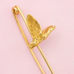 French 18k solid Yellow gold bar brooch - goose pin - Hunting jewelry
