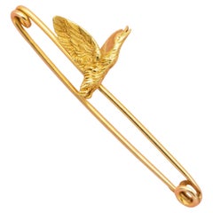 French 18k solid Yellow gold bar brooch - goose pin - Hunting jewelry