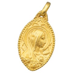 Colgante Virgen María francesa de oro amarillo macizo de 18 quilates - Colgante floral años 30 - Vintage