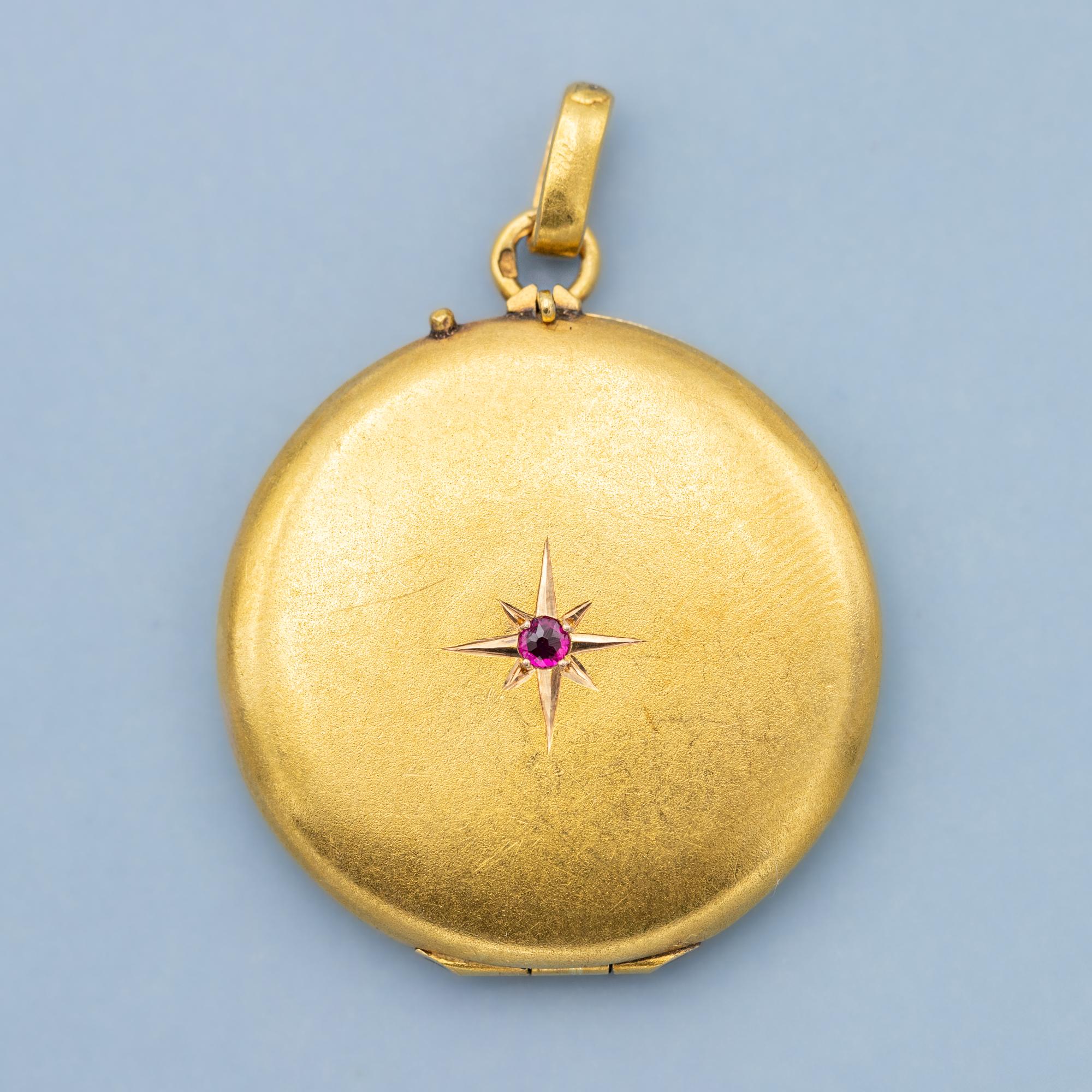 Relicario victoriano francés de 18 quilates - colgante de oro macizo de 18 quilates - relicario con foto de rubí - julio Art Nouveau