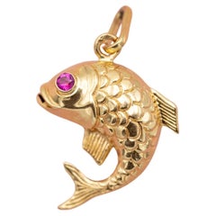 French 18K Vintage fish pendant - 18 karat solid gold animal charm - good luck