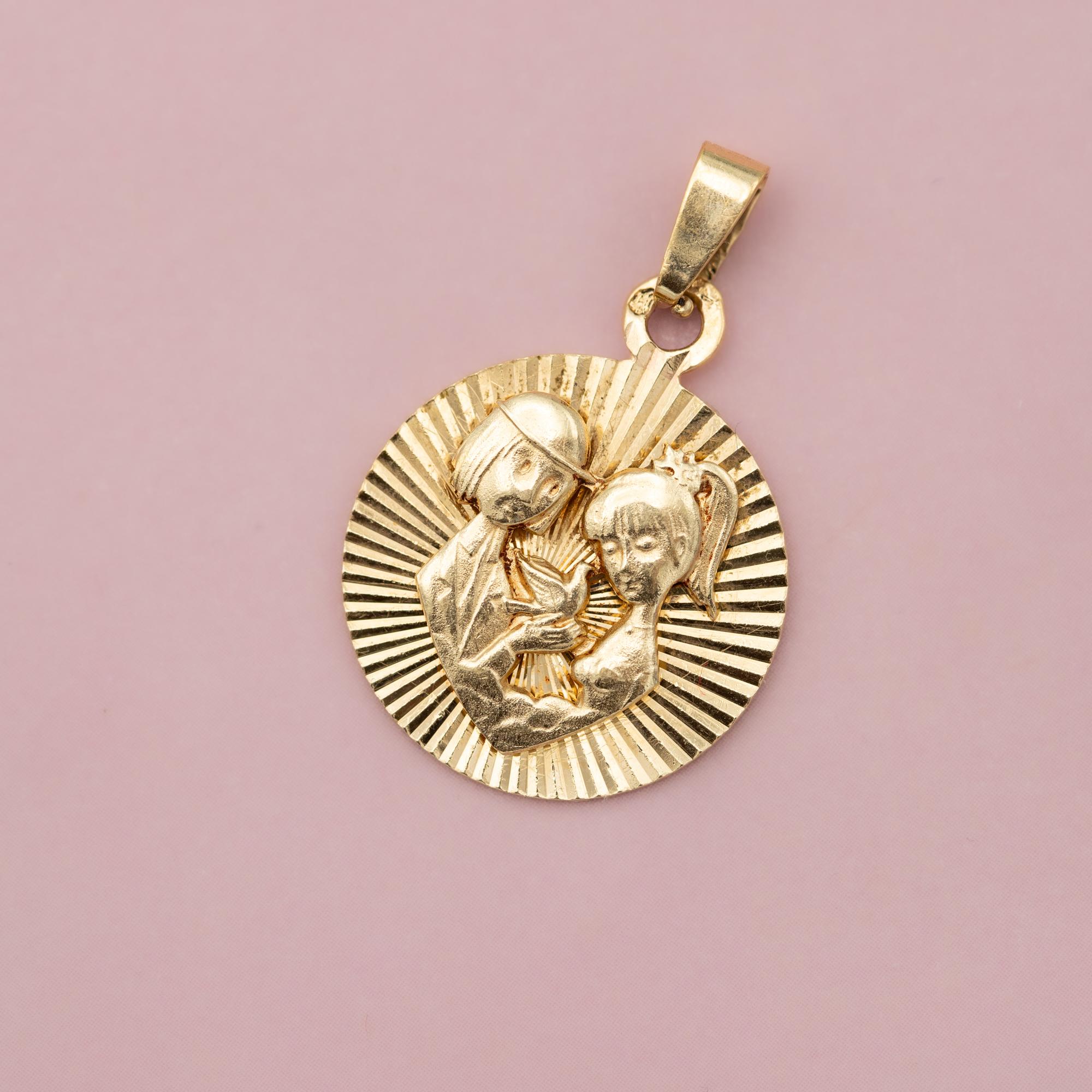 French 18K Vintage Les Amoureux de Peynet pendant - 18 karat solid gold love 3
