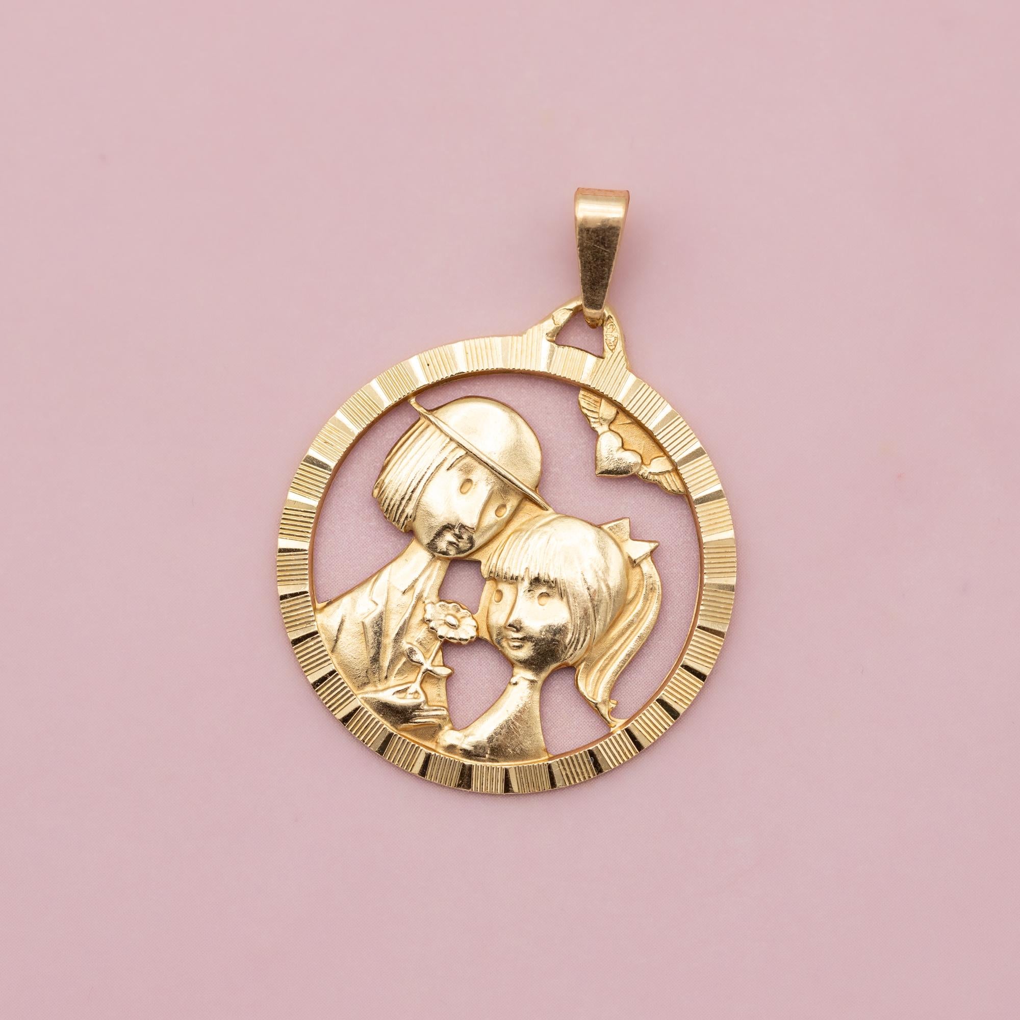 French 18K Vintage Les Amoureux de Peynet pendant - 18 karat solid gold love 3