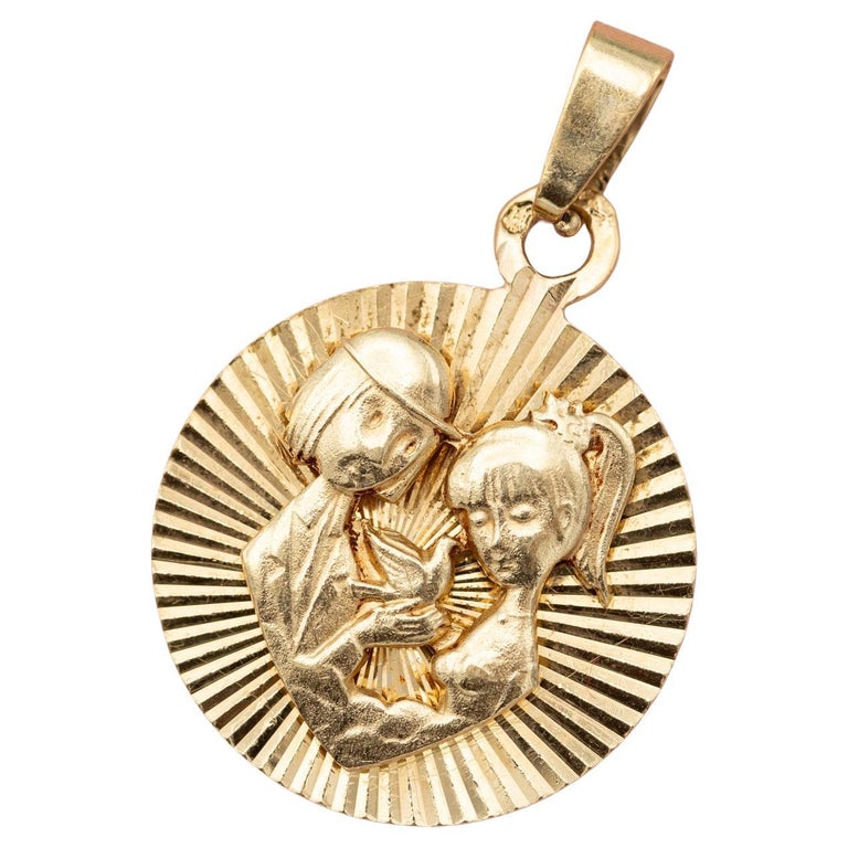 Pendentif "Les Amoureux De Peynet" En Or 18 Carats - Bijou Vintage Et Romantique