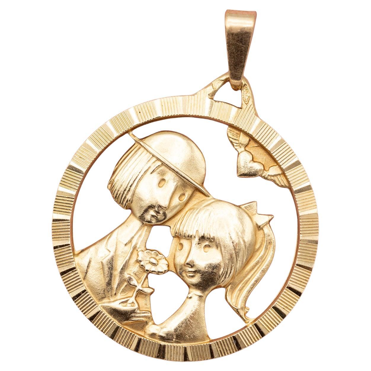 French 18K Vintage Les Amoureux de Peynet pendant - 18 karat solid gold love