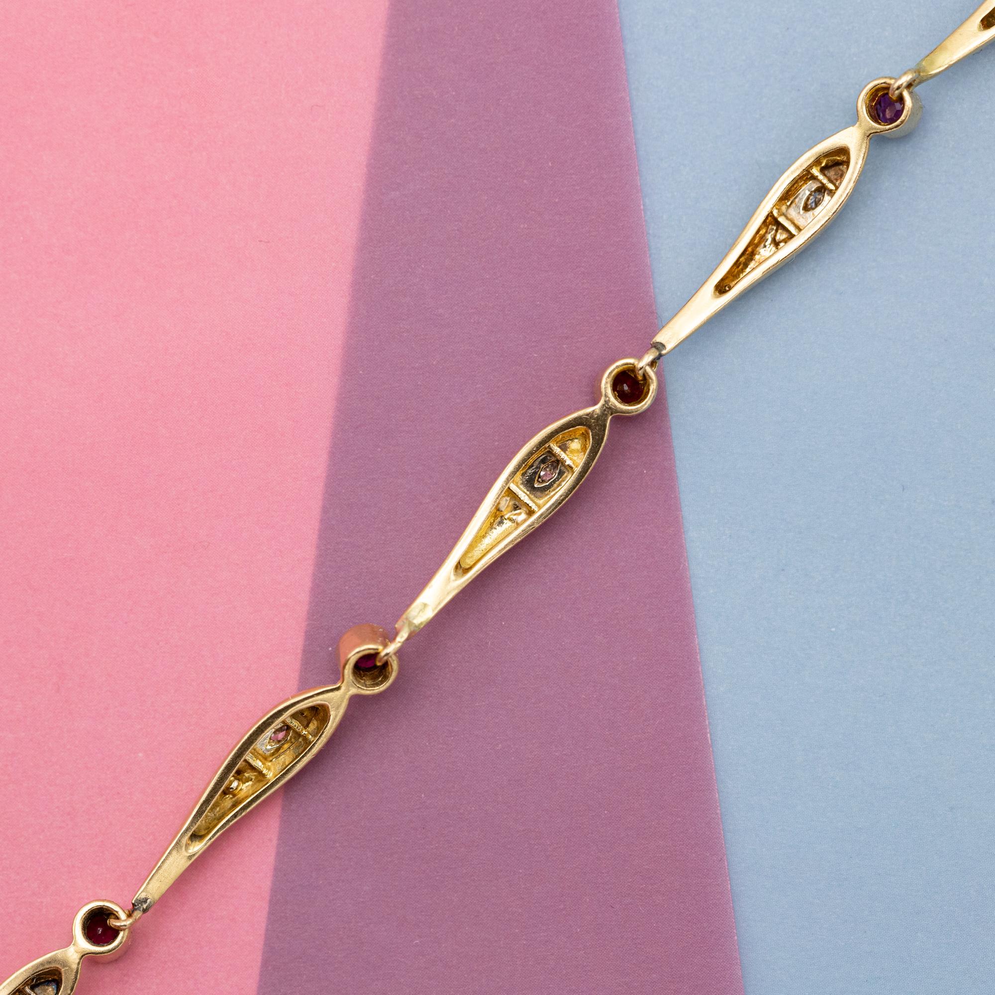 Women's or Men's French 18k Vintage Ruby & Diamond Tennis bracelet - 0.2 ct diamonds - solid gold For Sale