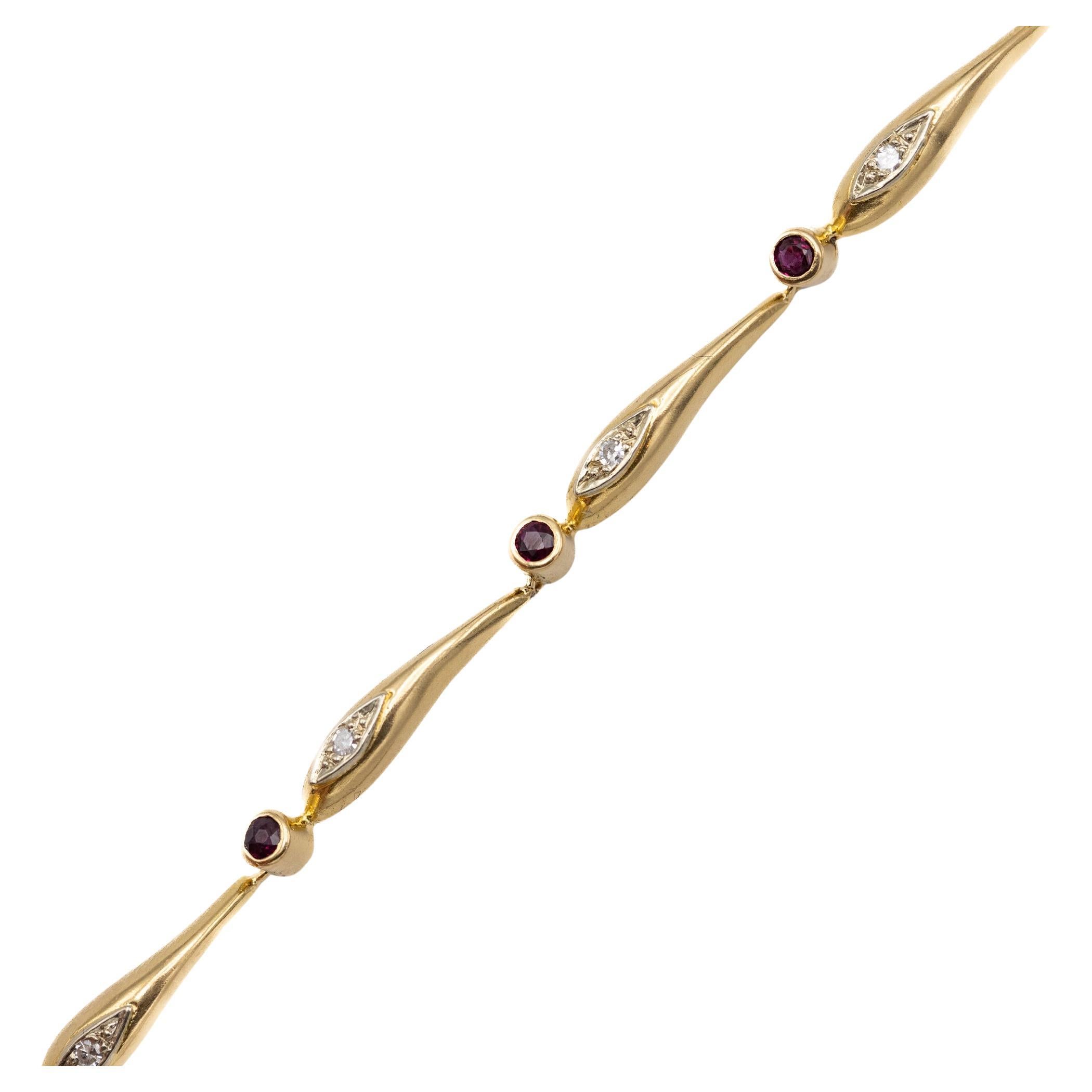 French 18k Vintage Ruby & Diamond Tennis bracelet - 0.2 ct diamonds - solid gold