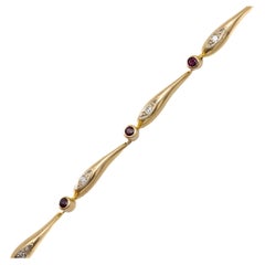 French 18k Vintage Ruby & Diamond Tennis bracelet - 0.2 ct diamonds - solid gold