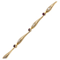 Französisches 18 Karat Vintage Rubin- und Diamant-Tennisarmband aus massivem Gold mit 0,2 Karat Diamanten