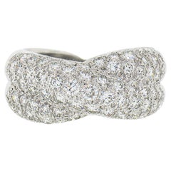 French 18k White Gold 2.50ctw Pave Set Round Diamond Crossover Wide Band Ring