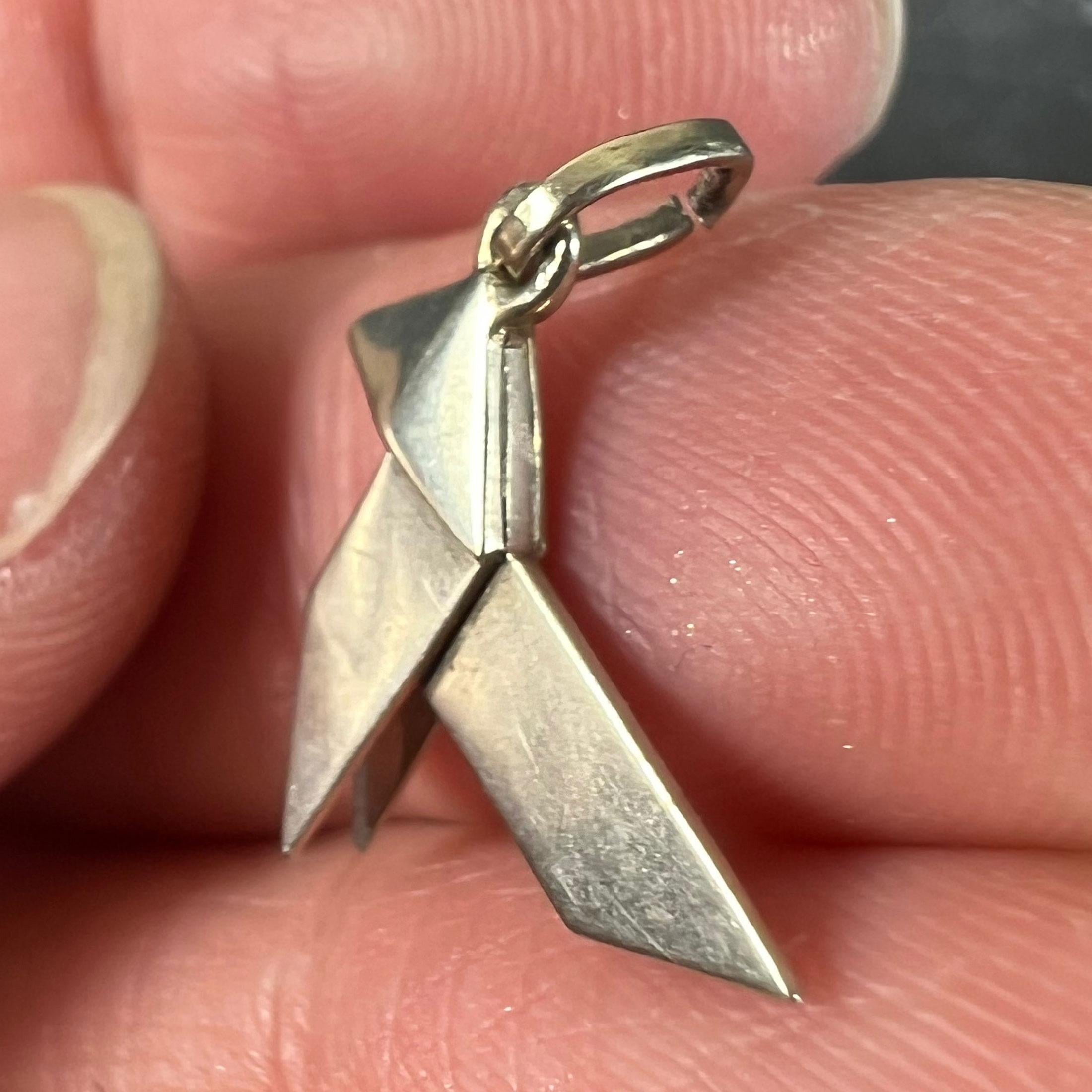 French 18K White Gold Origami Bird Charm Pendant For Sale 5