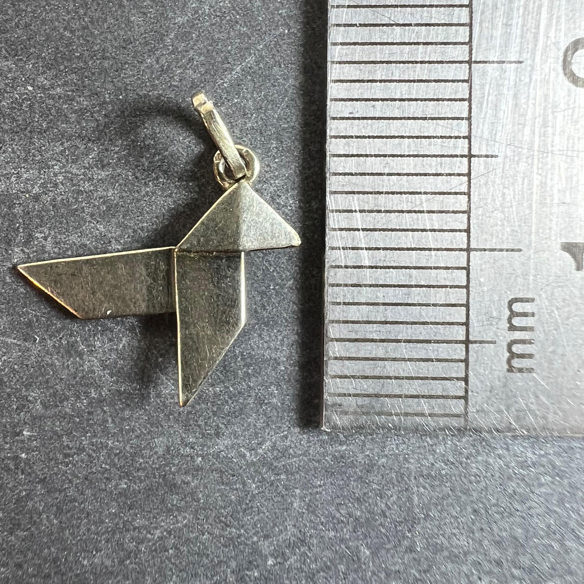 French 18K White Gold Origami Bird Charm Pendant For Sale 6
