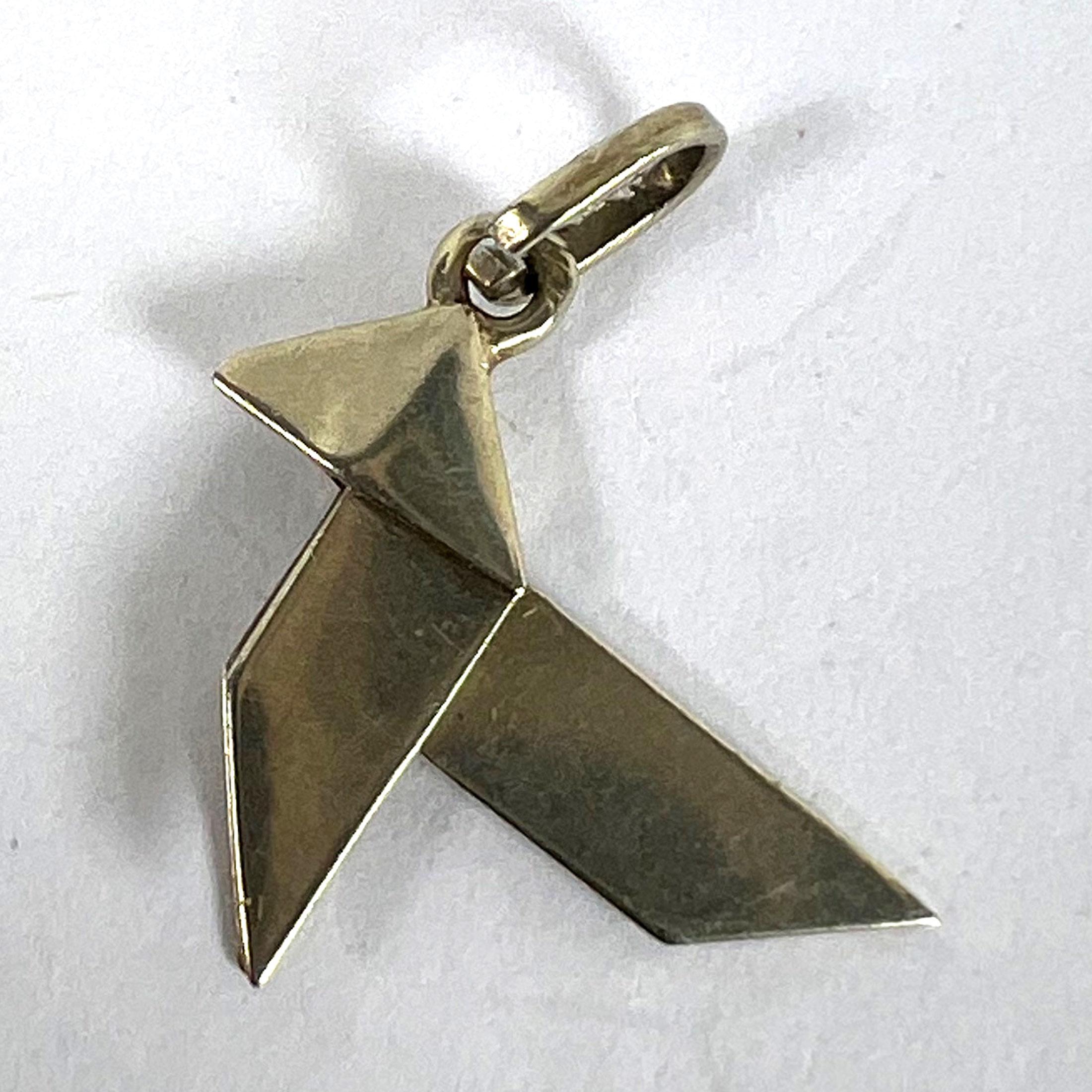 French 18K White Gold Origami Bird Charm Pendant For Sale 8
