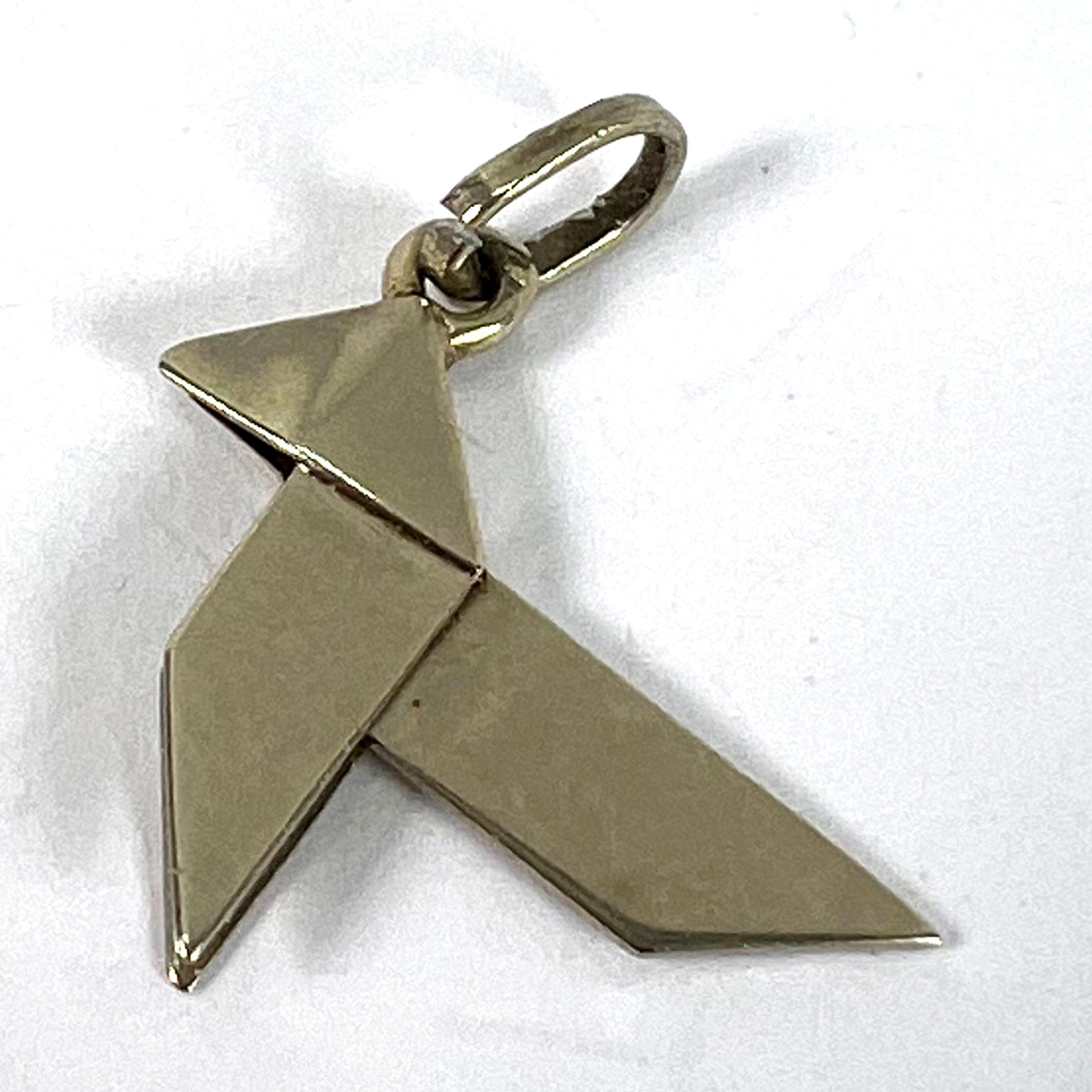 French 18K White Gold Origami Bird Charm Pendant For Sale 9