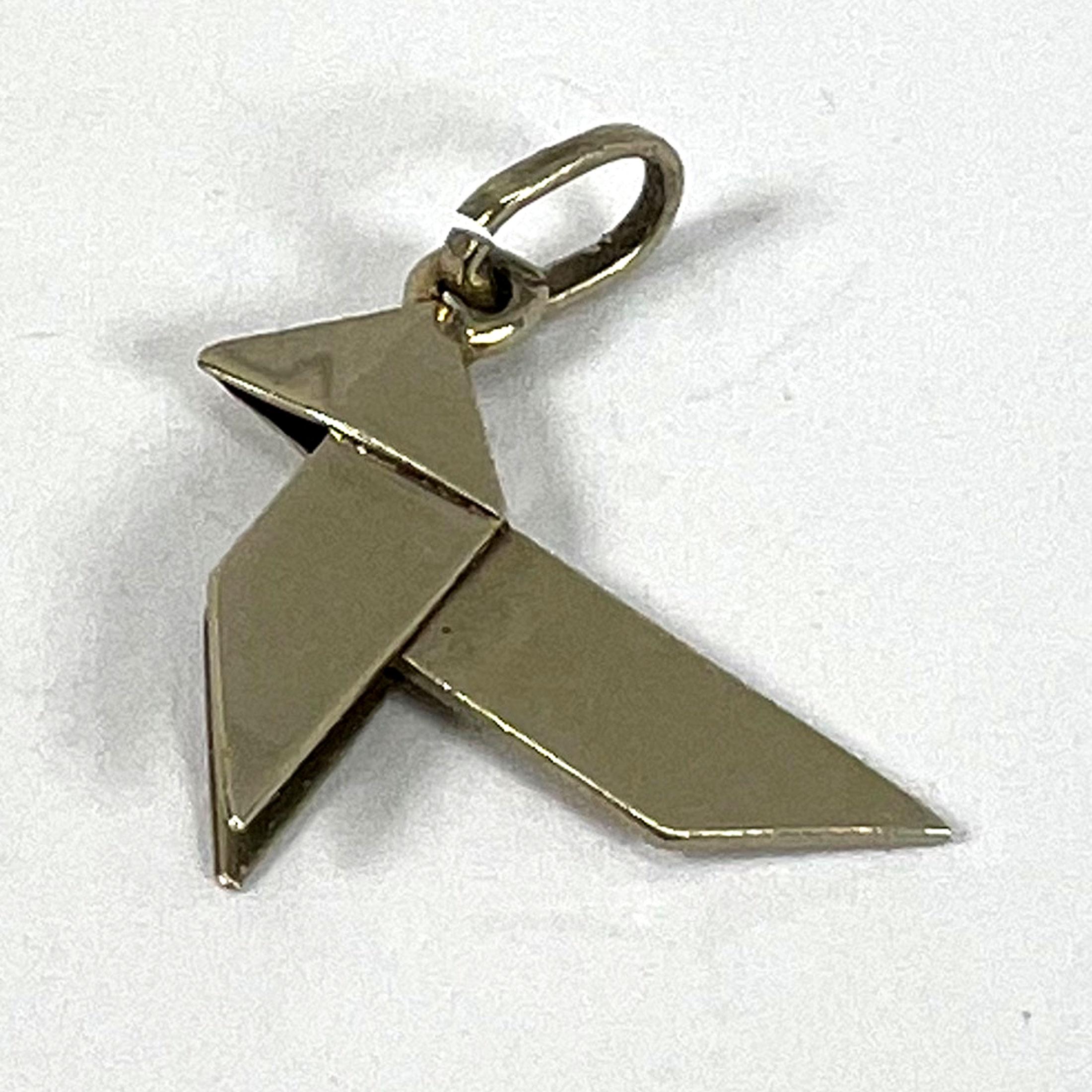 French 18K White Gold Origami Bird Charm Pendant For Sale 10
