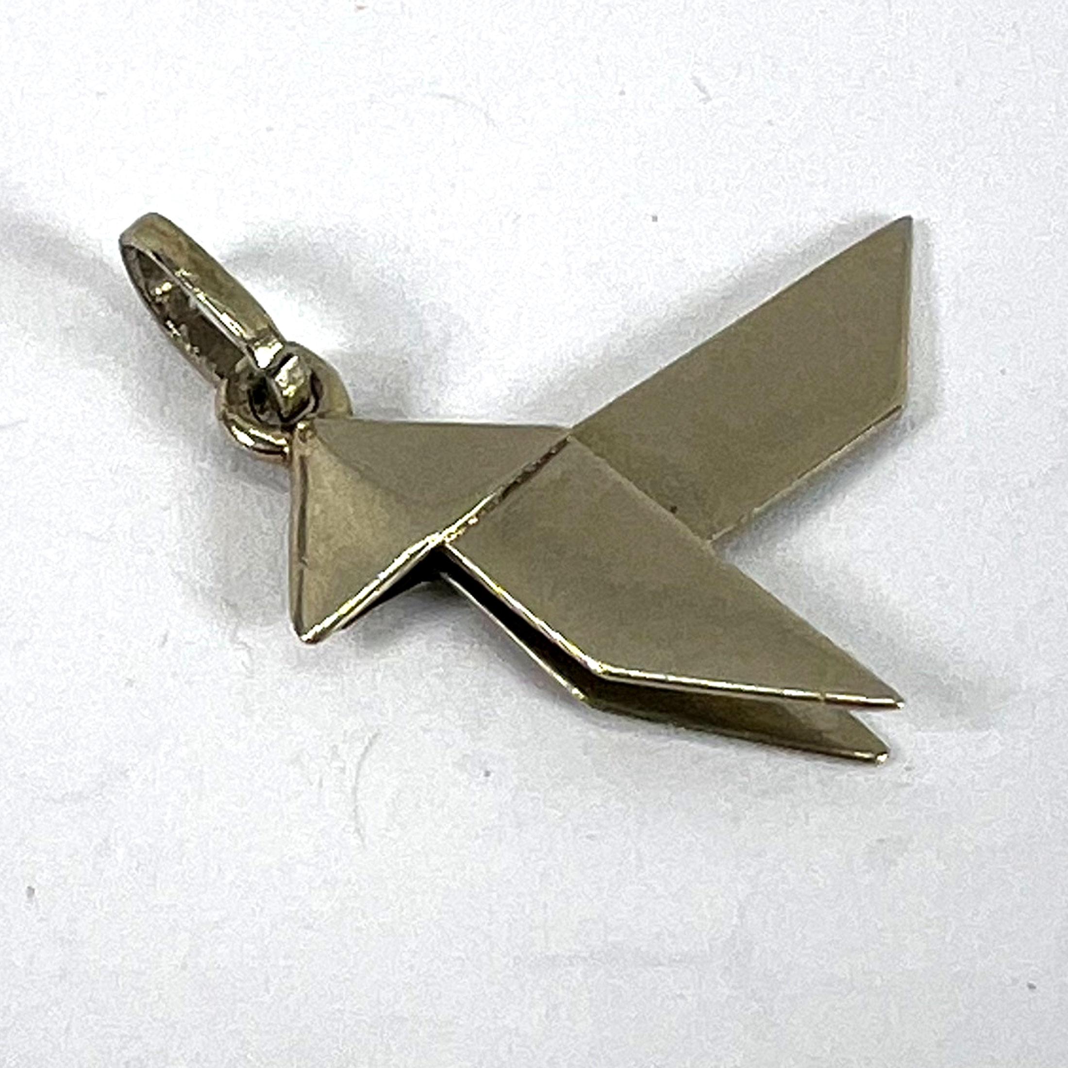 French 18K White Gold Origami Bird Charm Pendant For Sale 11