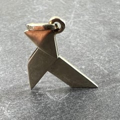French 18K White Gold Origami Bird Charm Pendant