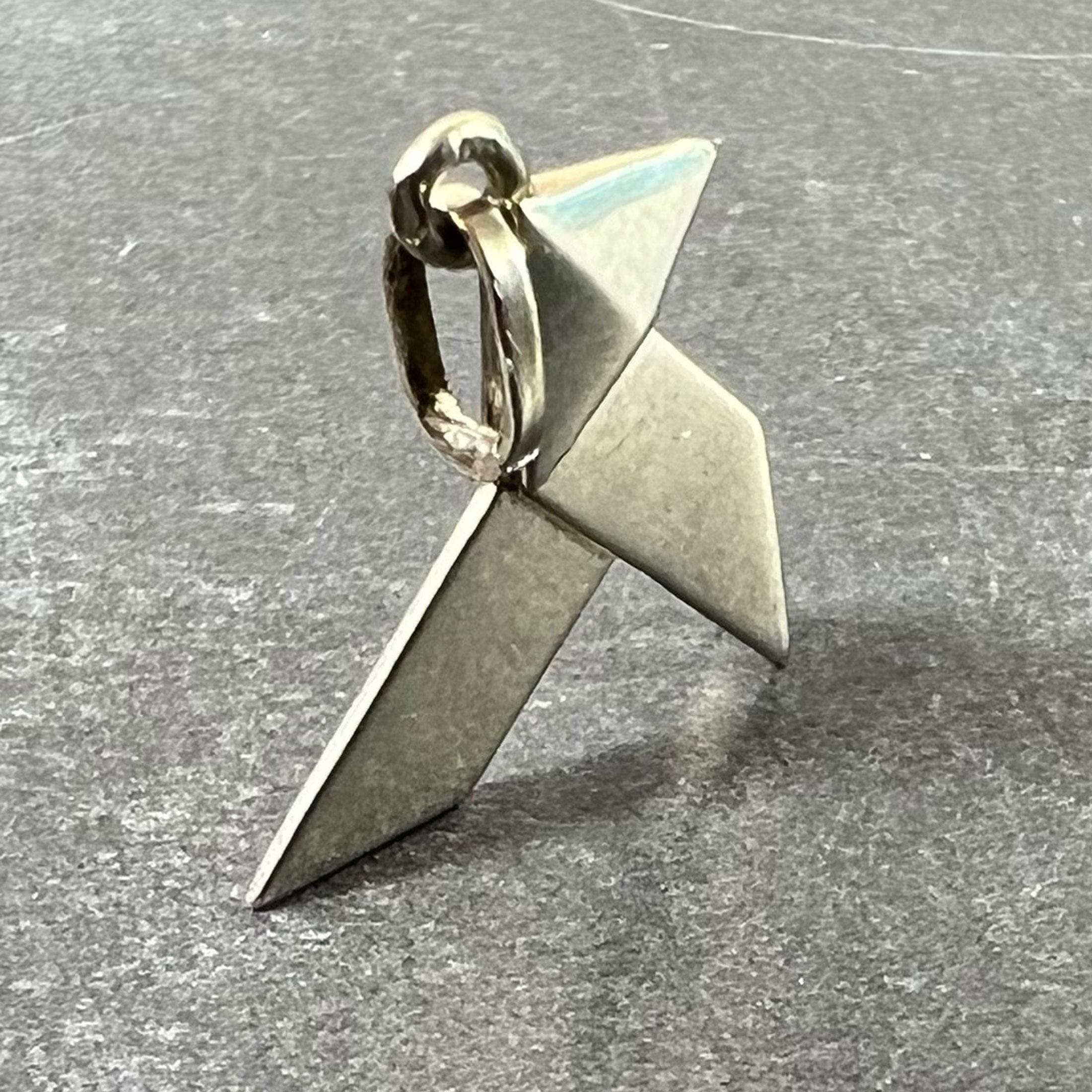 Art Deco French 18K White Gold Origami Bird Charm Pendant For Sale