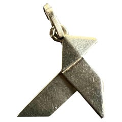 French 18K White Gold Origami Bird Charm Pendant