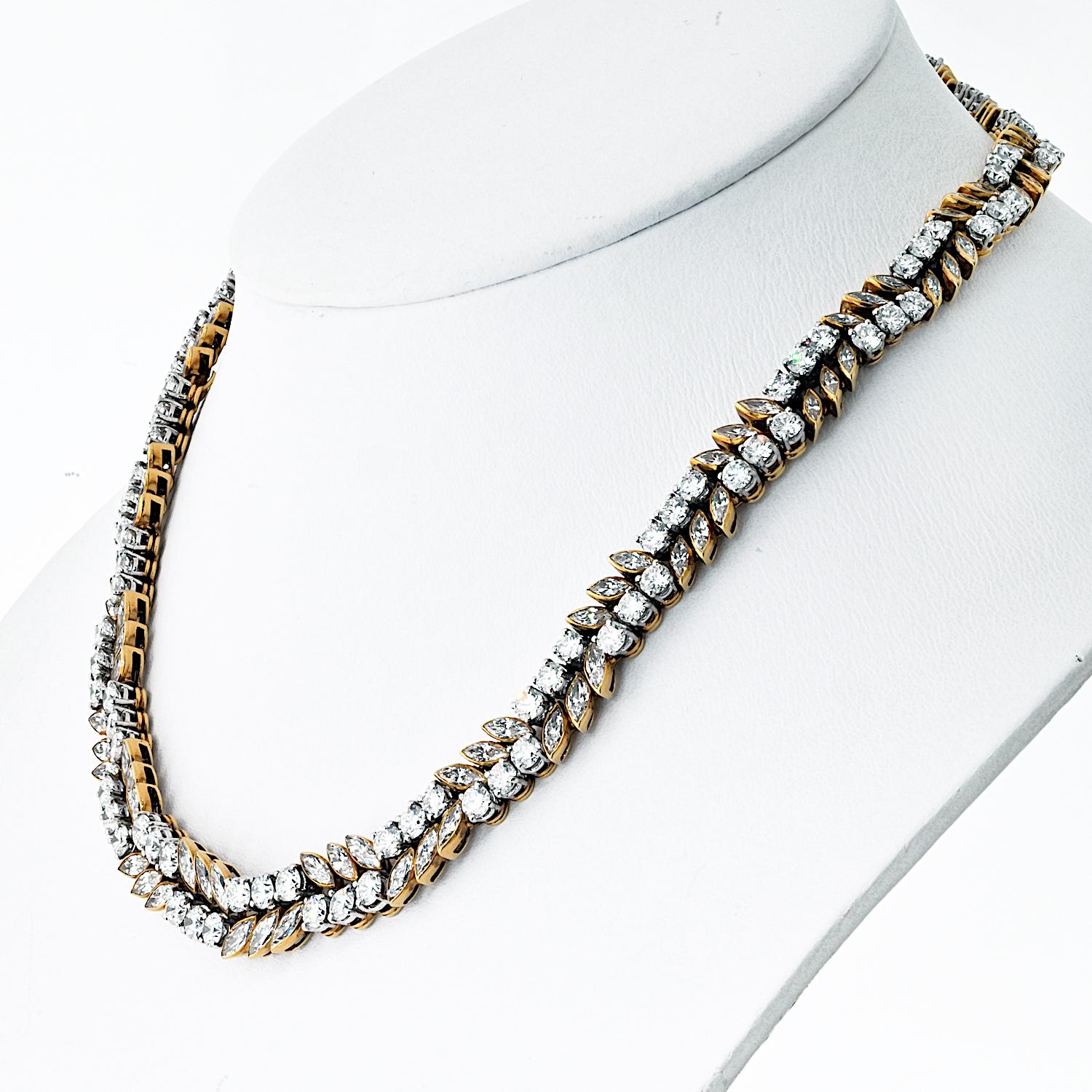 Modern French 18K Yellow And White Gold 32.00 Carat Diamond Necklace For Sale