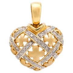 French 18k yellow and white gold diamond heart pendant