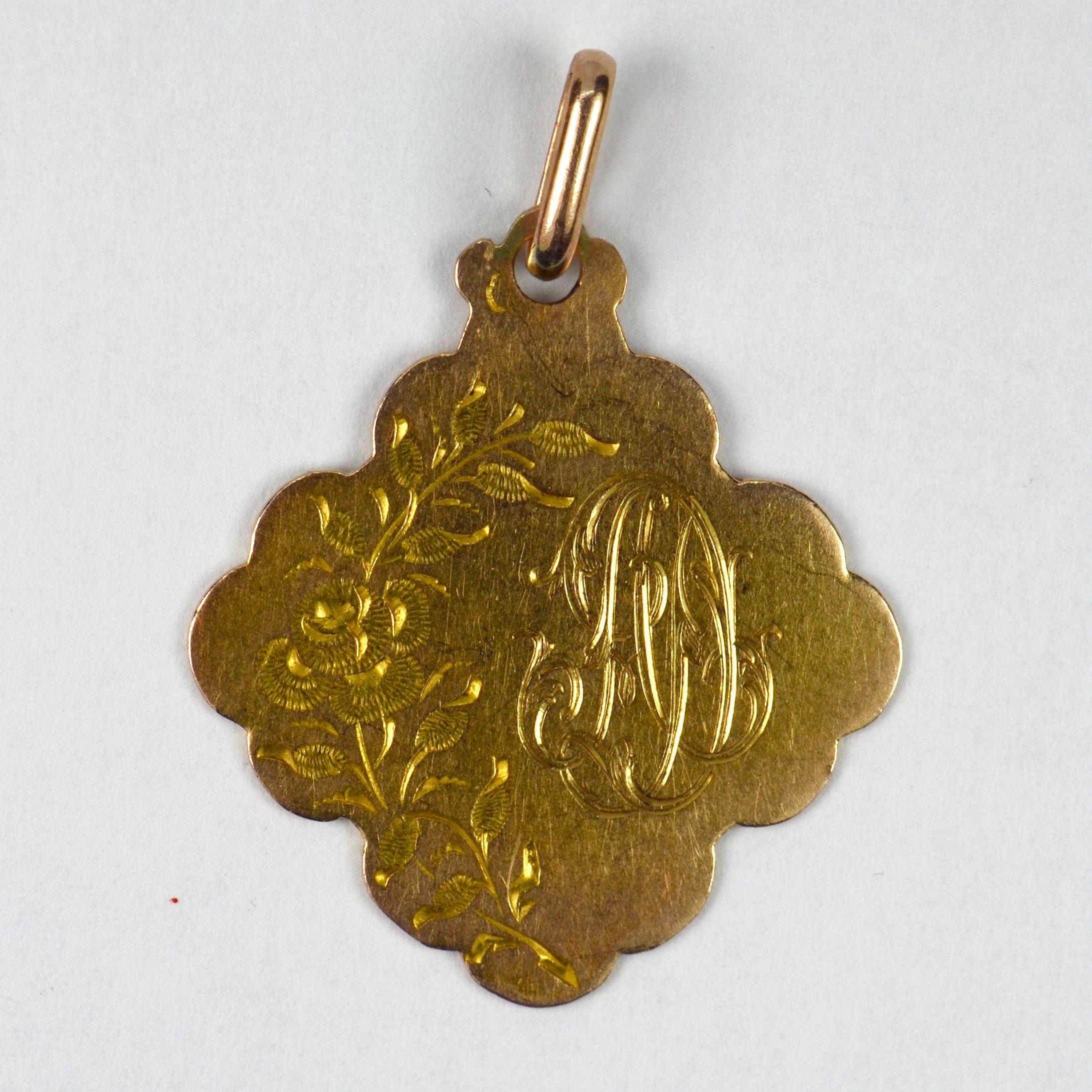 French 18 Karat Yellow Gold AD Initials Monogram Charm Pendant In Good Condition In London, GB