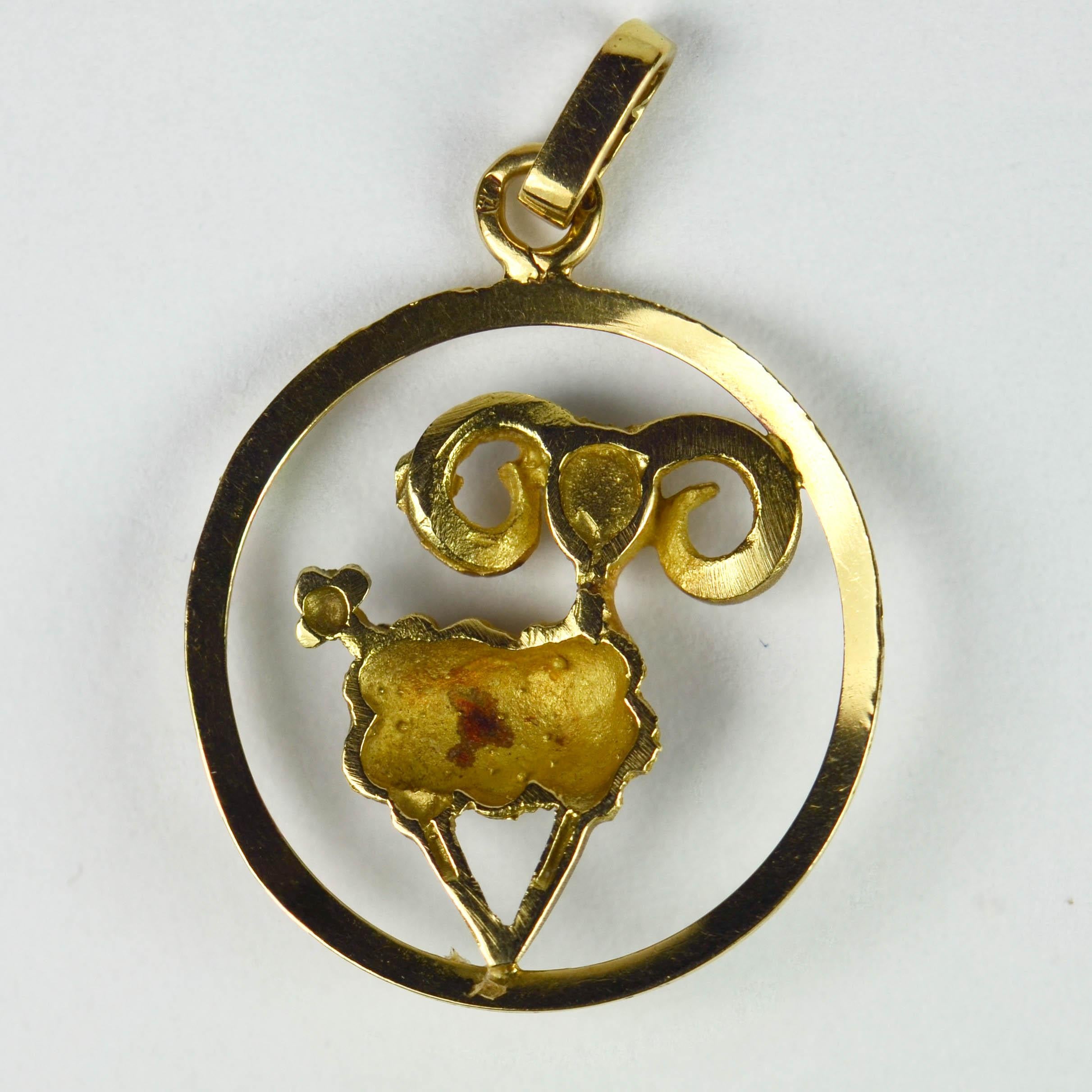 Women's or Men's French 18 Karat Yellow Gold Ares Zodiac Charm Pendant For Sale