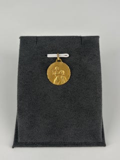 French 18K Yellow Gold Augis Saint Christopher Medal Pendant