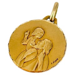 French 18K Yellow Gold Augis Saint Christopher Medal Pendant