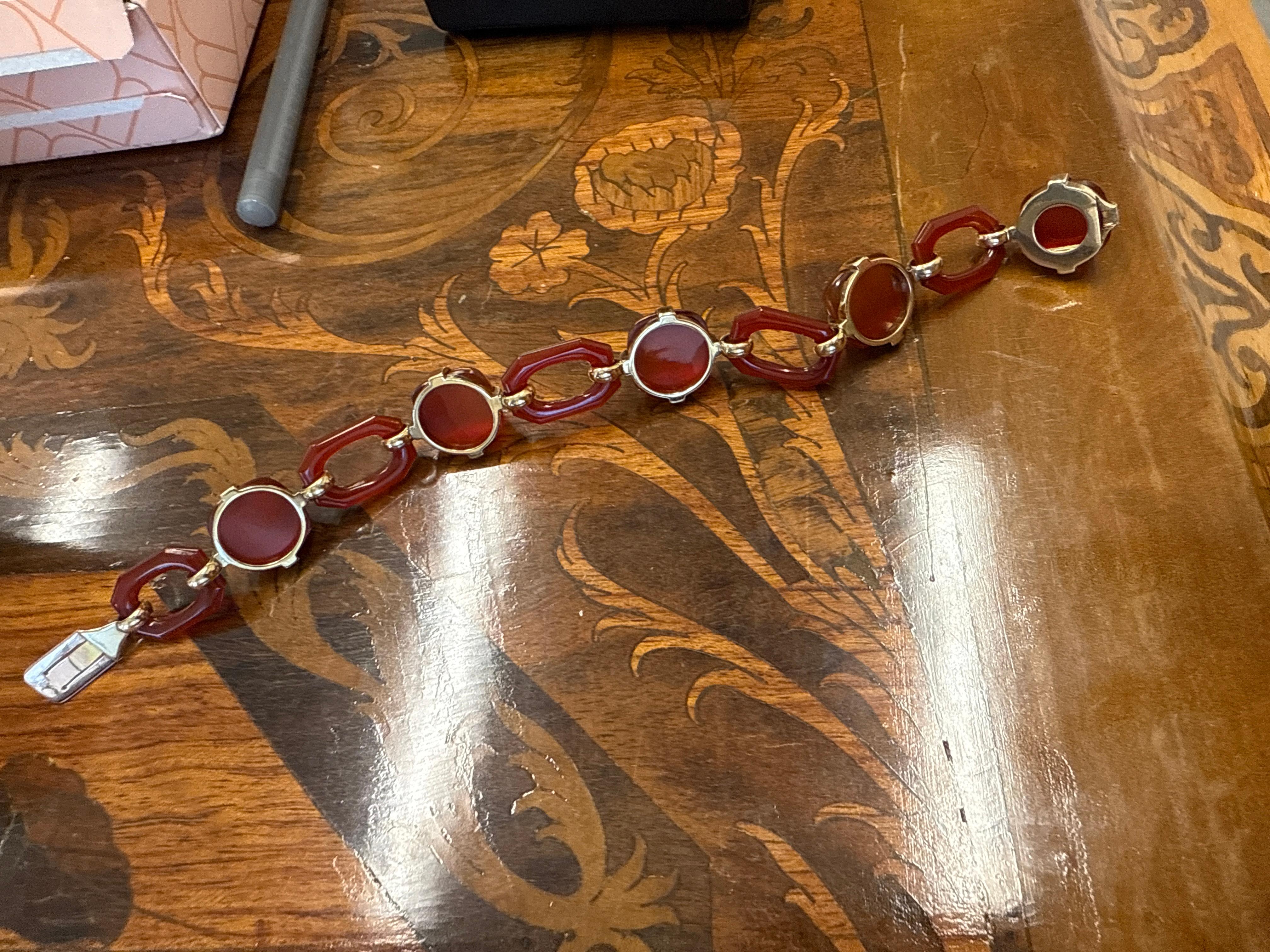 Bracelet à maillons en or jaune 18k et cornaline Art Déco 1930s Excellent état - En vente à Beverly Hills, CA