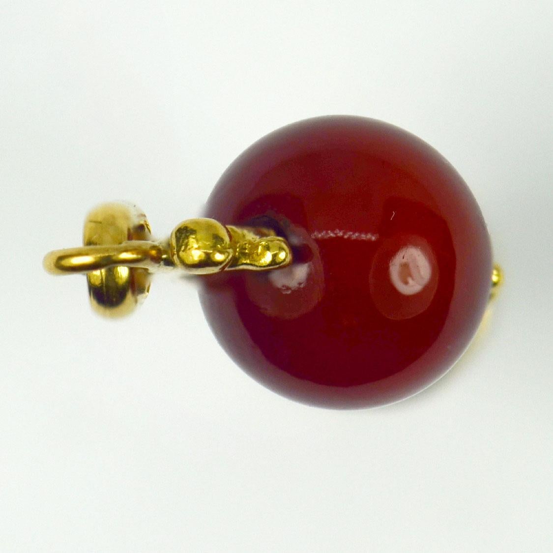 Women's French 18K Yellow Gold Carnelian Spinning Globe Charm Pendant For Sale