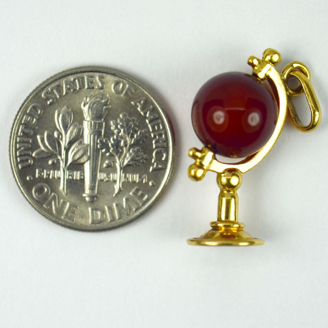 French 18K Yellow Gold Carnelian Spinning Globe Charm Pendant For Sale 1