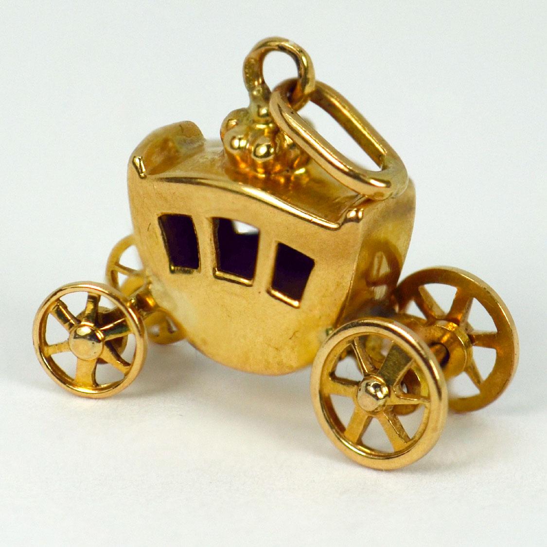 Men's French 18K Yellow Gold Carriage Charm Pendant