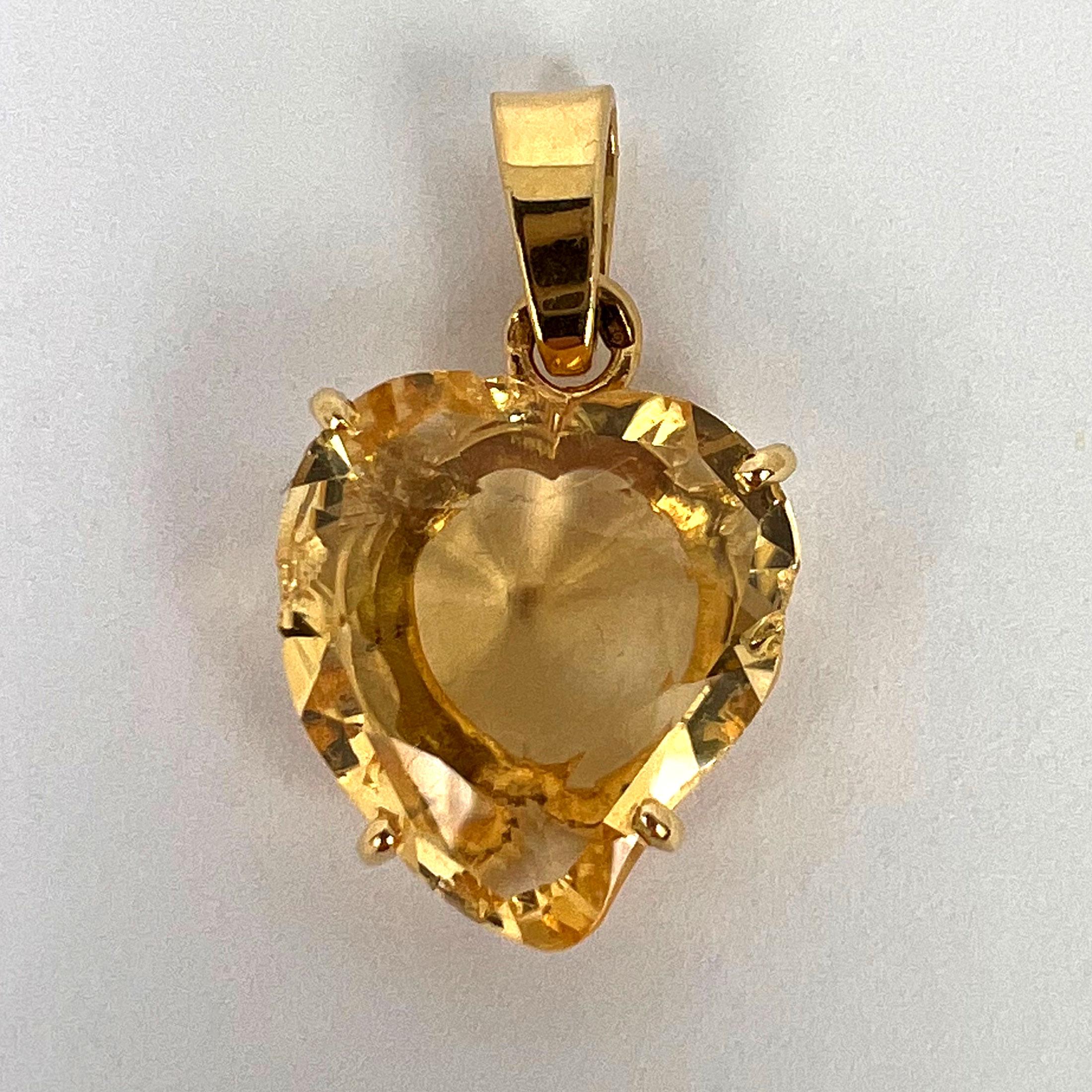 French 18k Yellow Gold Citrine Witch's Heart Charm Pendant For Sale 5