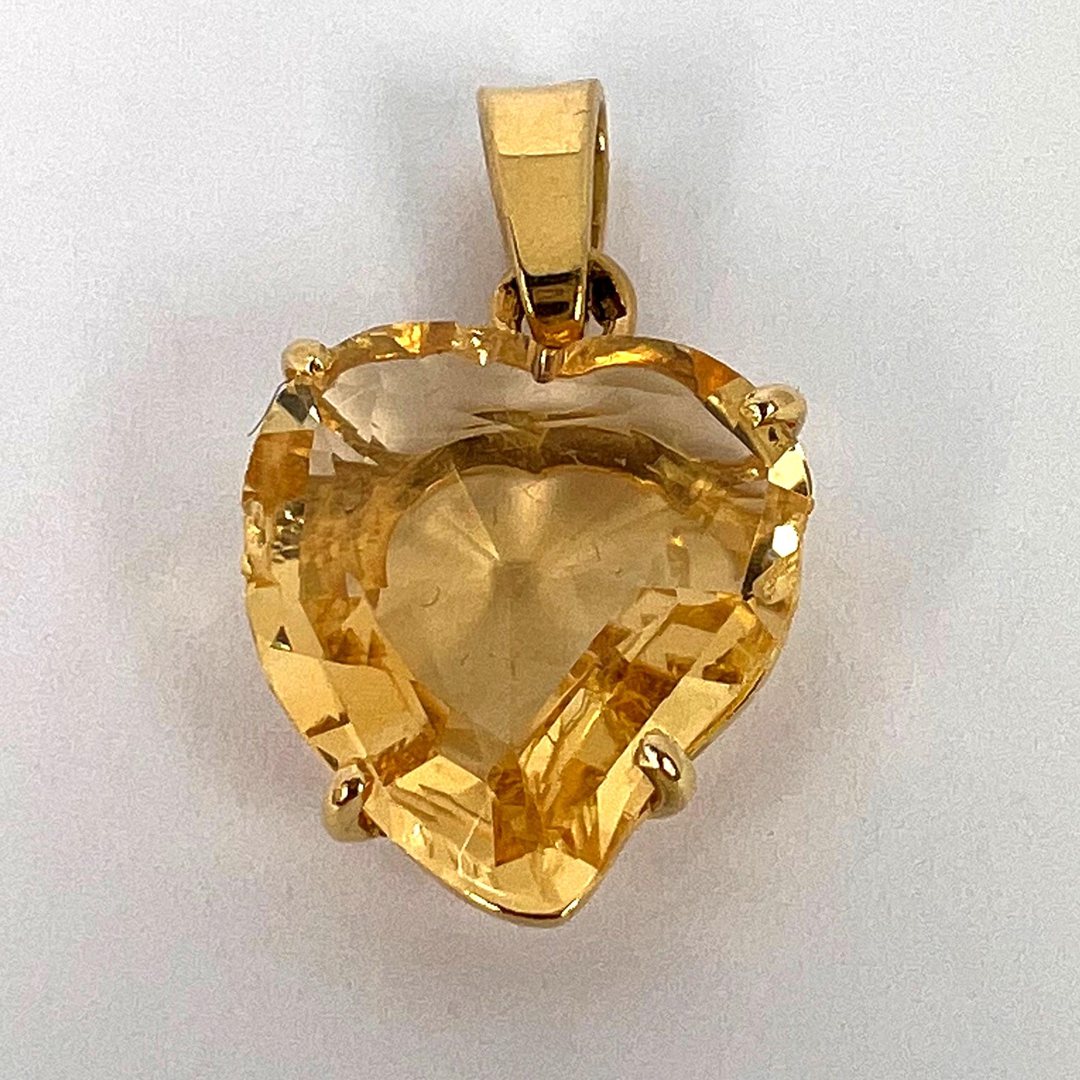 French 18k Yellow Gold Citrine Witch's Heart Charm Pendant For Sale 6