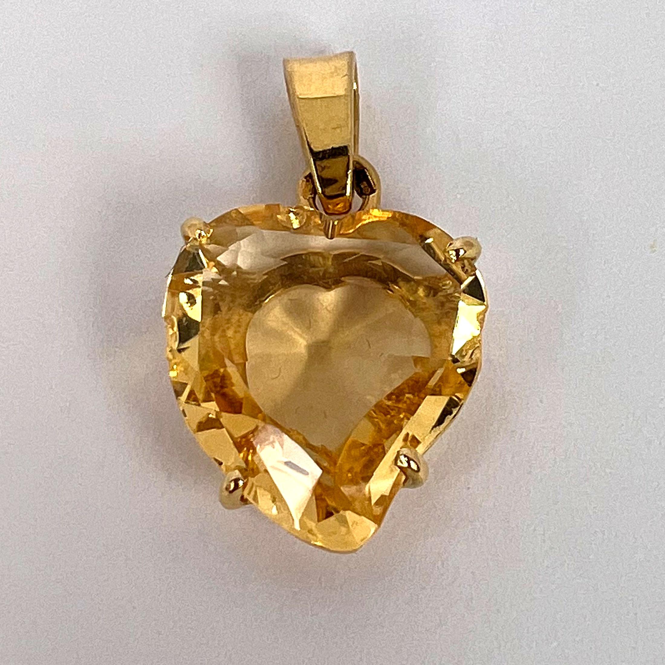 French 18k Yellow Gold Citrine Witch's Heart Charm Pendant For Sale 9