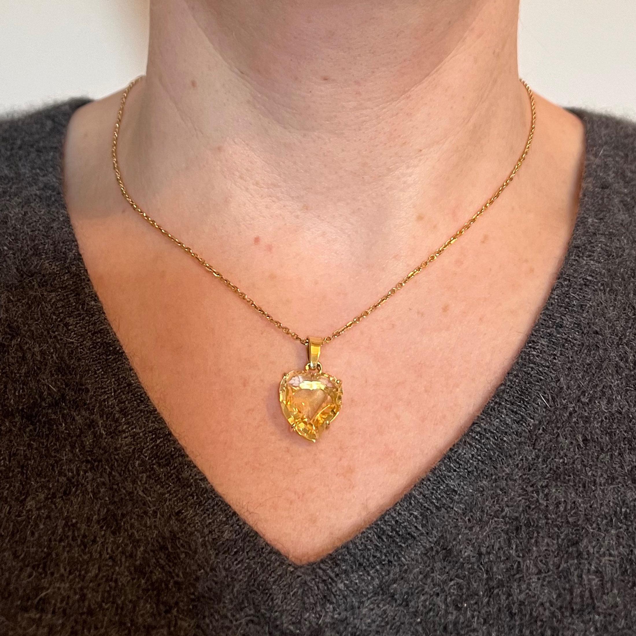Heart Cut French 18k Yellow Gold Citrine Witch's Heart Charm Pendant For Sale