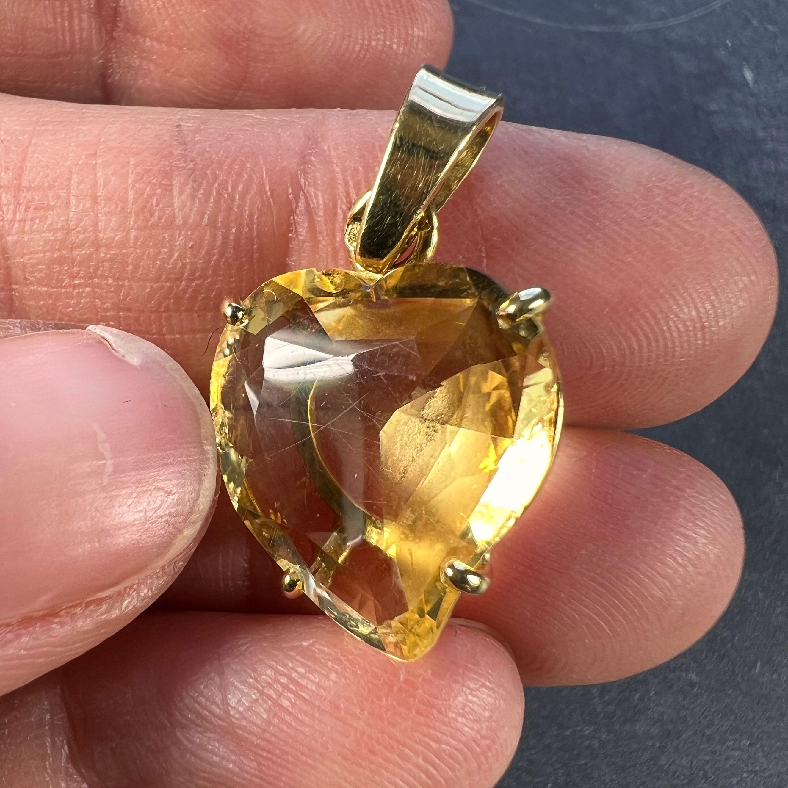 Women's or Men's French 18k Yellow Gold Citrine Witch's Heart Charm Pendant For Sale