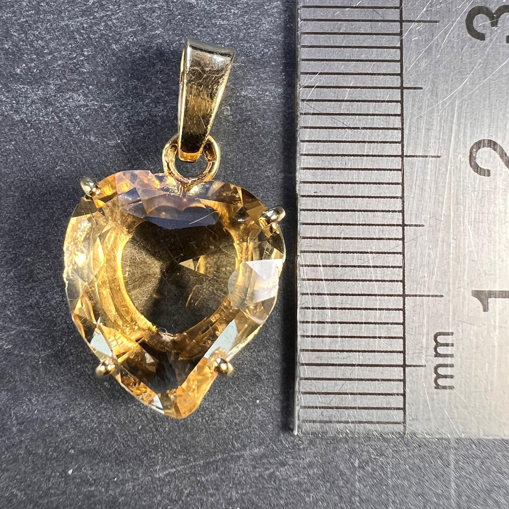 French 18k Yellow Gold Citrine Witch's Heart Charm Pendant For Sale 3