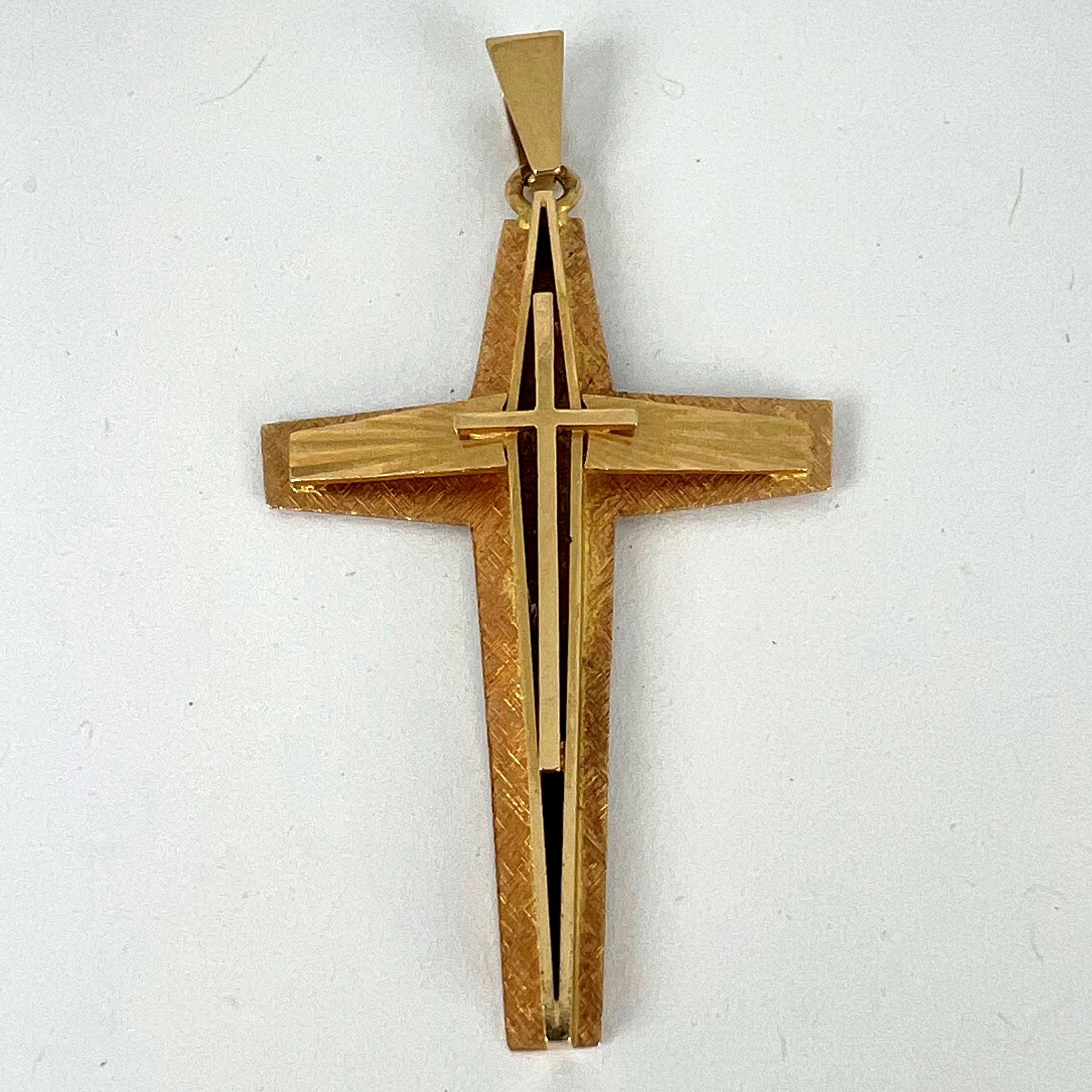 French 18K Yellow Gold Cross Pendant For Sale 8